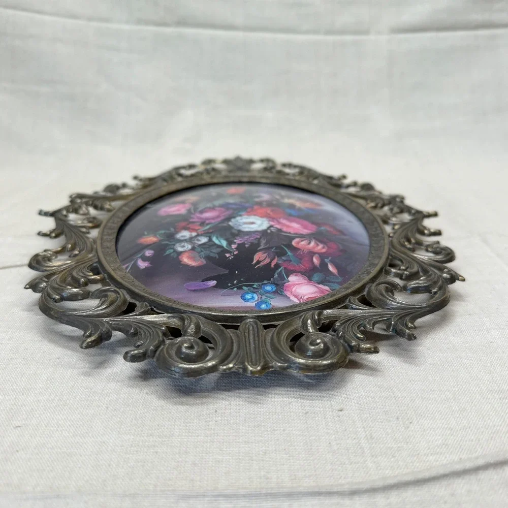 VTG Dark Floral Brass Ornate Italian Frame 10x13